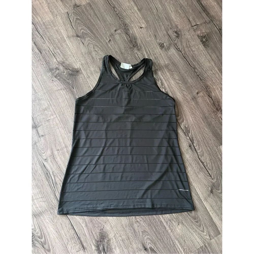 Athleta Women’s Size L Gray  Stripe Mesh High Neck Chi Tank